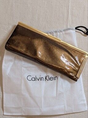Calvin Klein Metallic Bronze Clutch W Storage Bag